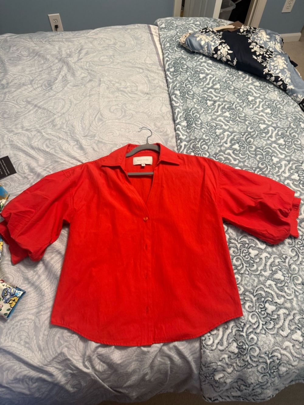 Brochu Walker Red Collared Button-Front Blouse